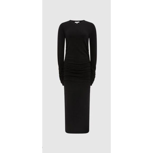 REISS Charley Ruched Midi Dress, Wool/Cashmere Blend, Black, Sz XS - Picture 4 of 14